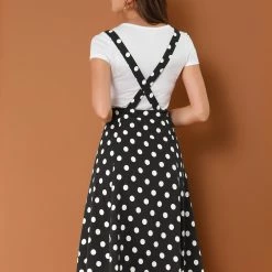 Allegra K Women's Polka Dots Pinafore Overall Dress Vintage Flared Suspender Skirts 20 Allegra K Women's Polka Dots Pinafore Overall Dress Vintage Flared Suspender Skirts