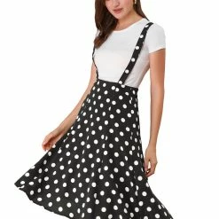Allegra K Women's Polka Dots Pinafore Overall Dress Vintage Flared Suspender Skirts