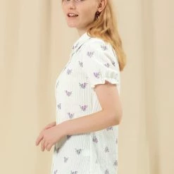 Allegra K Women's Cotton Frilled Top Turndown Collar Solid Blouse Shirt