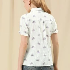 Allegra K Women's Cotton Frilled Top Turndown Collar Solid Blouse Shirt