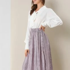 Allegra K Women's Metallic Textured Elastic Waist Flare A-Line Midi Party Skirt