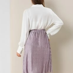 Allegra K Women's Metallic Textured Elastic Waist Flare A-Line Midi Party Skirt