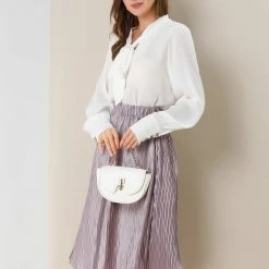 Allegra K Women's Metallic Textured Elastic Waist Flare A-Line Midi Party Skirt