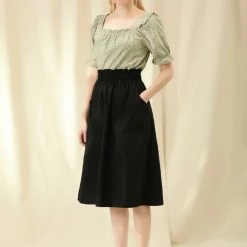 Allegra K Women's Square Neck Puff Sleeve Ruffled Peasant Floral Blouse Top