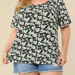 Allegra K Women's Plus Size Top Floral Print Short Sleeve Scoop Neck Summer Tunics 11 Allegra K Women's Plus Size Top Floral Print Short Sleeve Scoop Neck Summer Tunics