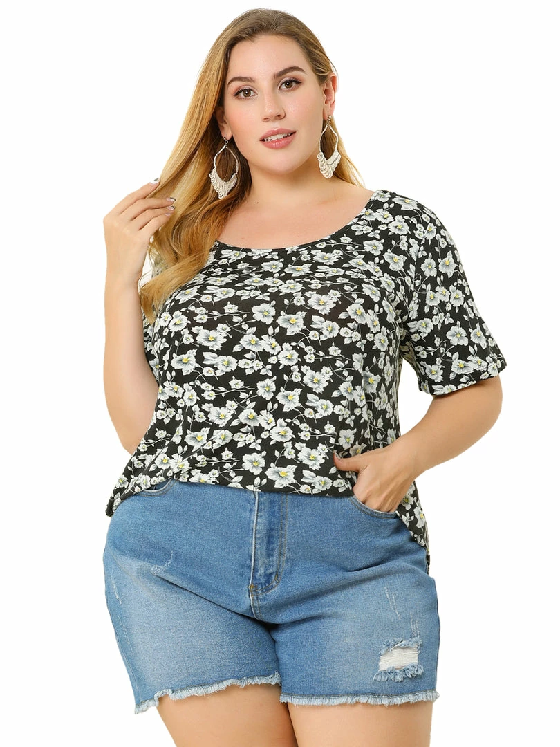 Allegra K Women's Plus Size Top Floral Print Short Sleeve Scoop Neck Summer Tunics 7 Allegra K Women's Plus Size Top Floral Print Short Sleeve Scoop Neck Summer Tunics