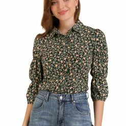 Allegra K Women's Puff 3/4 Sleeves Turndown Collar Button Up Peasant Floral Shirt 20 Allegra K Women's Puff 3/4 Sleeves Turndown Collar Button Up Peasant Floral Shirt