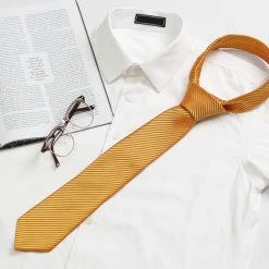 Allegra K Solid Color Self-tied Narrow Stripes Neck Tie Graduation Suit Formal Ties For Men