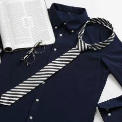 Allegra K Accessories Linen Stripe Pattern Formal Casual Ties Skinny Self Tie Business Necktie For Men