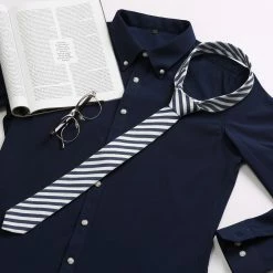 Allegra K Accessories Linen Stripe Pattern Formal Casual Ties Skinny Self Tie Business Necktie For Men