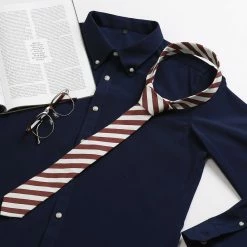 Allegra K Accessories Linen Stripe Pattern Formal Casual Ties Skinny Self Tie Business Necktie For Men