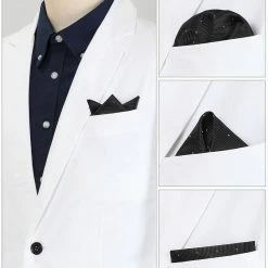 Allegra K Pocket Squares For Men Handkerchiefs Classic Silver Polka Dots Solid Color For Wedding Business Accessories