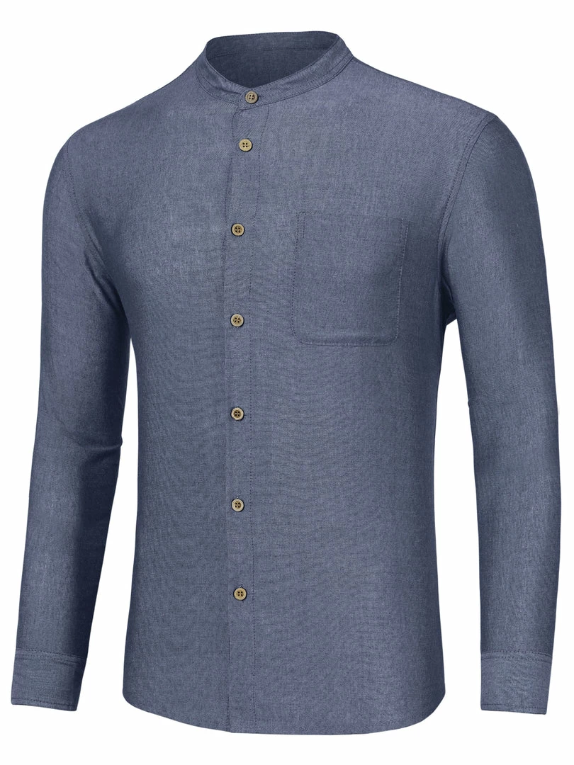 Allegra K Men Banded Collar Shirt Washed Cotton Long Sleeve Casual Button Down Shirts 22 Allegra K Men Banded Collar Shirt Washed Cotton Long Sleeve Casual Button Down Shirts