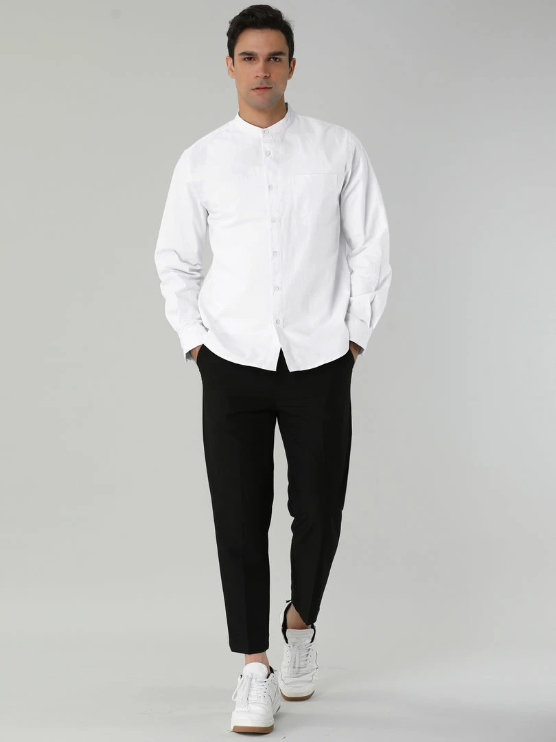 Allegra K Men Banded Collar Shirt Washed Cotton Long Sleeve Casual Button Down Shirts 29 Allegra K Men Banded Collar Shirt Washed Cotton Long Sleeve Casual Button Down Shirts