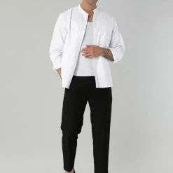 Allegra K Men Banded Collar Shirt Washed Cotton Long Sleeve Casual Button Down Shirts 65 Allegra K Men Banded Collar Shirt Washed Cotton Long Sleeve Casual Button Down Shirts