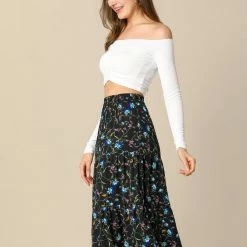 Allegra K Women's Midi Skirts Elastic Waist Floral Tiered Skirt 33 Allegra K Women's Midi Skirts Elastic Waist Floral Tiered Skirt