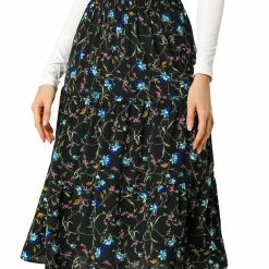 Allegra K Women's Midi Skirts Elastic Waist Floral Tiered Skirt 30 Allegra K Women's Midi Skirts Elastic Waist Floral Tiered Skirt