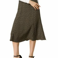 Allegra K Women's Peasant Elastic Waist A-Line Midi Leave Print Skirt