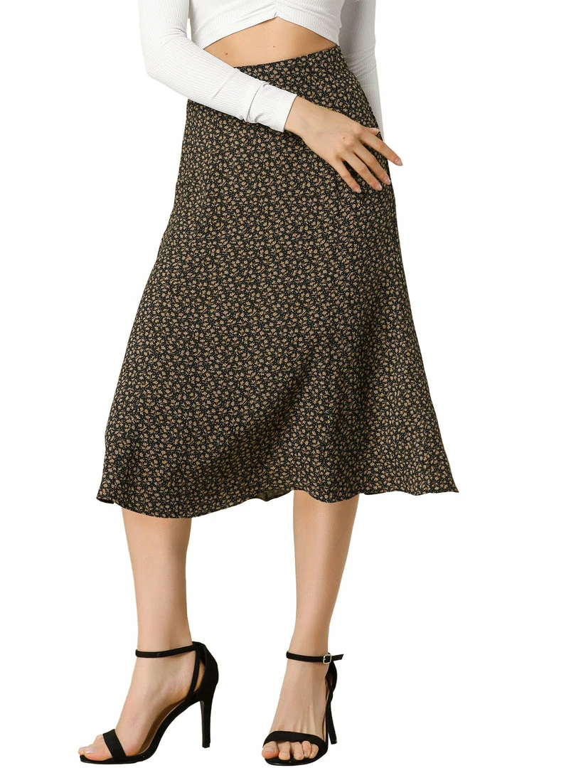 Allegra K Women's Peasant Elastic Waist A-Line Midi Leave Print Skirt 4 Allegra K Women's Peasant Elastic Waist A-Line Midi Leave Print Skirt