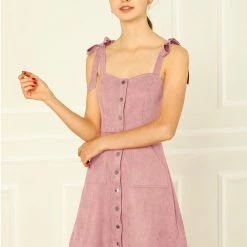 Allegra K Women's Strap Button Down Faux Suede A-Line Mini Overall Dress 82 Allegra K Women's Strap Button Down Faux Suede A-Line Mini Overall Dress