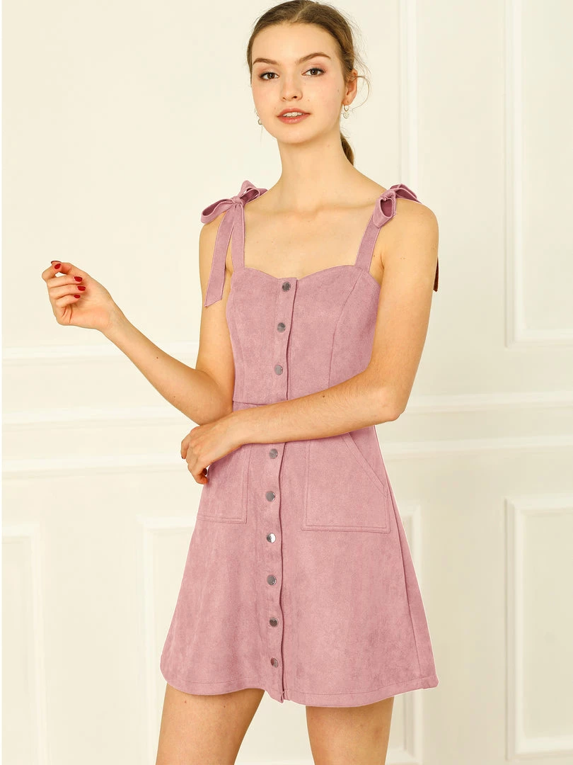 Allegra K Women's Strap Button Down Faux Suede A-Line Mini Overall Dress 29 Allegra K Women's Strap Button Down Faux Suede A-Line Mini Overall Dress