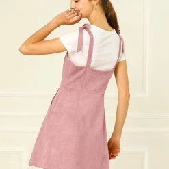 Allegra K Women's Strap Button Down Faux Suede A-Line Mini Overall Dress 84 Allegra K Women's Strap Button Down Faux Suede A-Line Mini Overall Dress