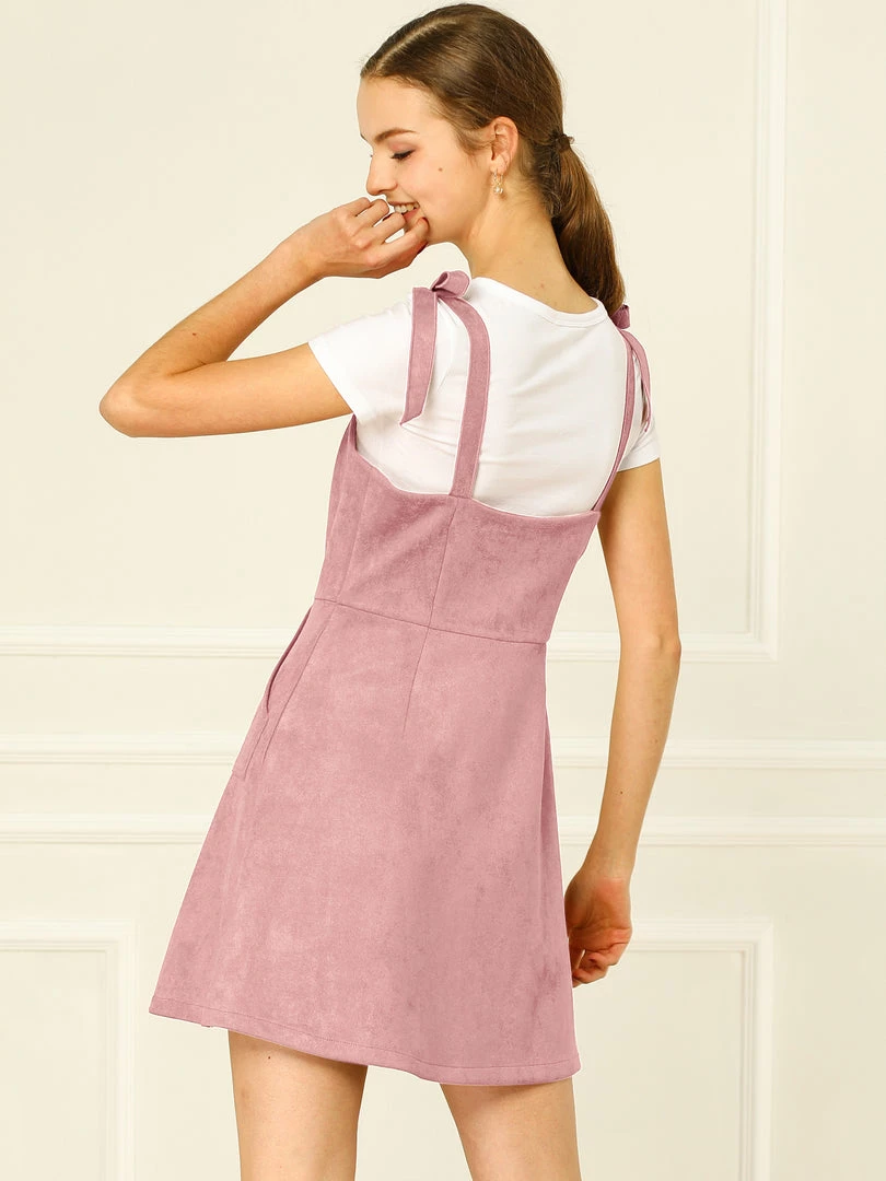 Allegra K Women's Strap Button Down Faux Suede A-Line Mini Overall Dress 31 Allegra K Women's Strap Button Down Faux Suede A-Line Mini Overall Dress