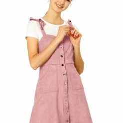 Allegra K Women's Strap Button Down Faux Suede A-Line Mini Overall Dress 80 Allegra K Women's Strap Button Down Faux Suede A-Line Mini Overall Dress