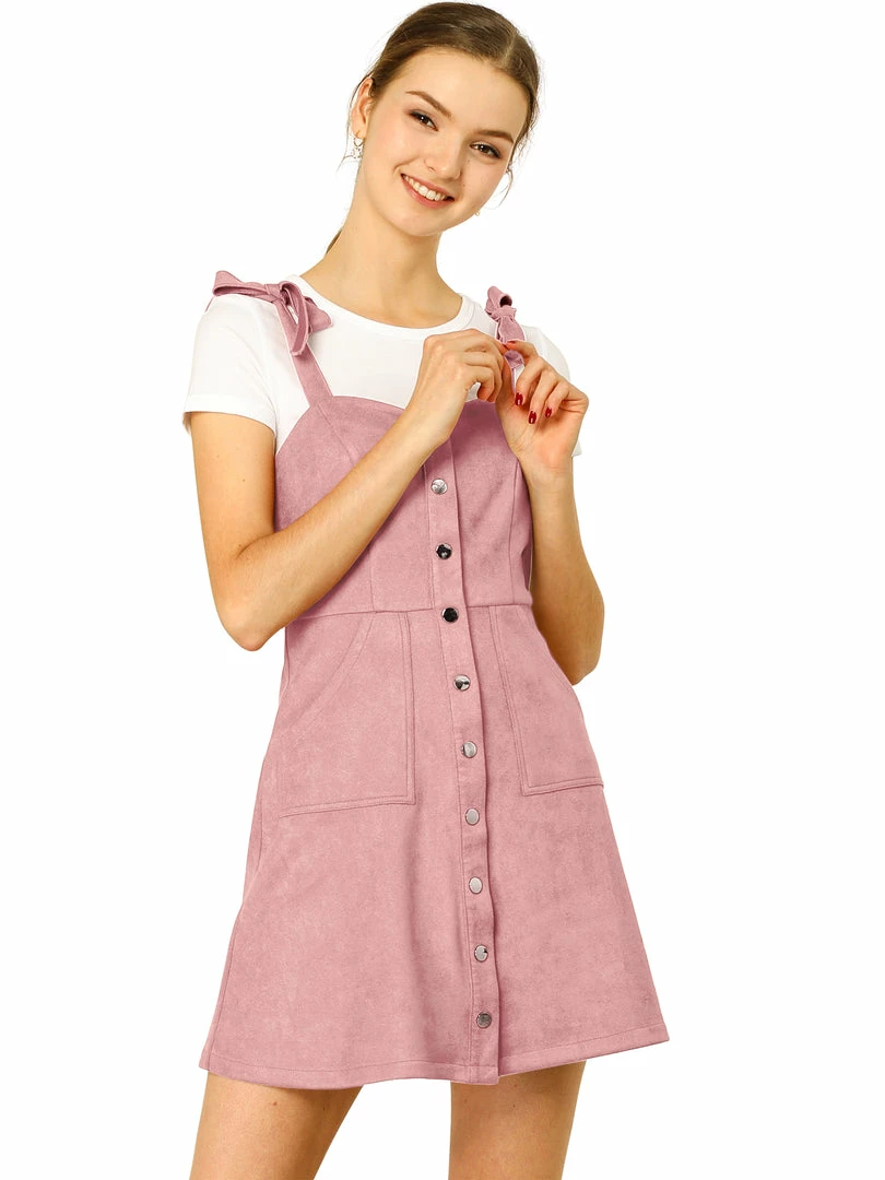 Allegra K Women's Strap Button Down Faux Suede A-Line Mini Overall Dress 27 Allegra K Women's Strap Button Down Faux Suede A-Line Mini Overall Dress