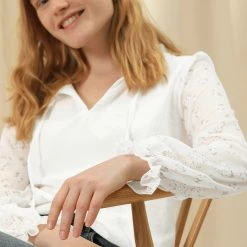 Allegra K Women's Tie Neck Floral Peasant Long Sleeve Blouse Top