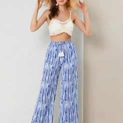 Allegra K Women's Stripe Drawstring Waist Tie Dye Wide Leg Pants 22 Allegra K Women's Stripe Drawstring Waist Tie Dye Wide Leg Pants