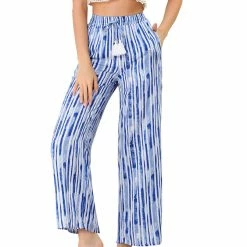 Allegra K Women's Stripe Drawstring Waist Tie Dye Wide Leg Pants 20 Allegra K Women's Stripe Drawstring Waist Tie Dye Wide Leg Pants