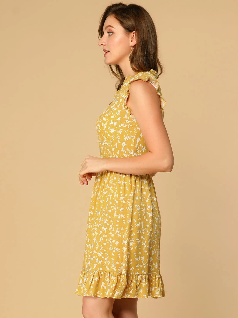 Allegra K Women's Floral Print V Neck A-Line Sleeveless Ruffle Mini Dress 7 Allegra K Women's Floral Print V Neck A-Line Sleeveless Ruffle Mini Dress