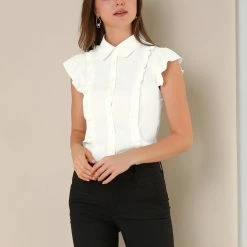 Allegra K Ruffle Short Sleeve Bow Tie Button Up Chiffon Peter Pan Collar Shirt Women 23 Allegra K Ruffle Short Sleeve Bow Tie Button Up Chiffon Peter Pan Collar Shirt Women