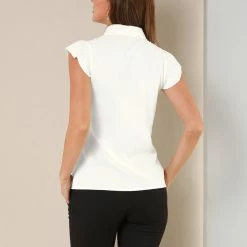 Allegra K Ruffle Short Sleeve Bow Tie Button Up Chiffon Peter Pan Collar Shirt Women 24 Allegra K Ruffle Short Sleeve Bow Tie Button Up Chiffon Peter Pan Collar Shirt Women