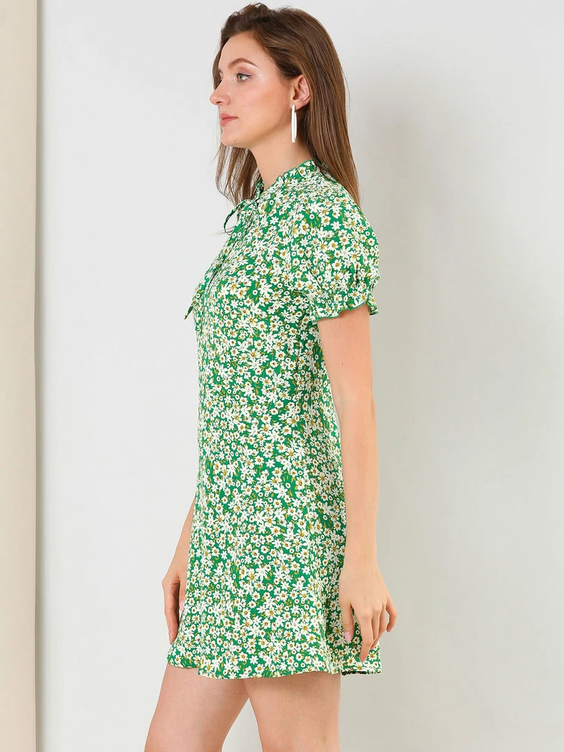 Allegra K Women's Ditsy Floral Ruffled Vintage Puff Sleeve Flare Mini Dress 12 Allegra K Women's Ditsy Floral Ruffled Vintage Puff Sleeve Flare Mini Dress