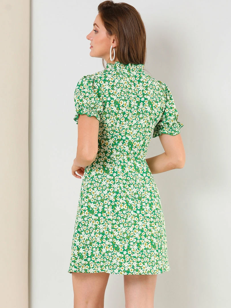 Allegra K Women's Ditsy Floral Ruffled Vintage Puff Sleeve Flare Mini Dress 13 Allegra K Women's Ditsy Floral Ruffled Vintage Puff Sleeve Flare Mini Dress