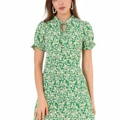 Allegra K Women's Ditsy Floral Ruffled Vintage Puff Sleeve Flare Mini Dress 26 Allegra K Women's Ditsy Floral Ruffled Vintage Puff Sleeve Flare Mini Dress