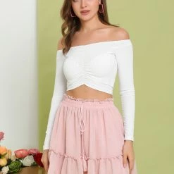 Allegra K Women's Swiss Dots Metallic Elastic Waist A-Line Layered Ruffle Mini Skirt 11 Allegra K Women's Swiss Dots Metallic Elastic Waist A-Line Layered Ruffle Mini Skirt