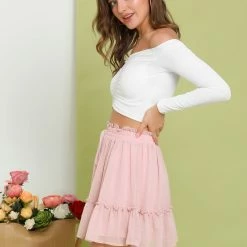 Allegra K Women's Swiss Dots Metallic Elastic Waist A-Line Layered Ruffle Mini Skirt 13 Allegra K Women's Swiss Dots Metallic Elastic Waist A-Line Layered Ruffle Mini Skirt