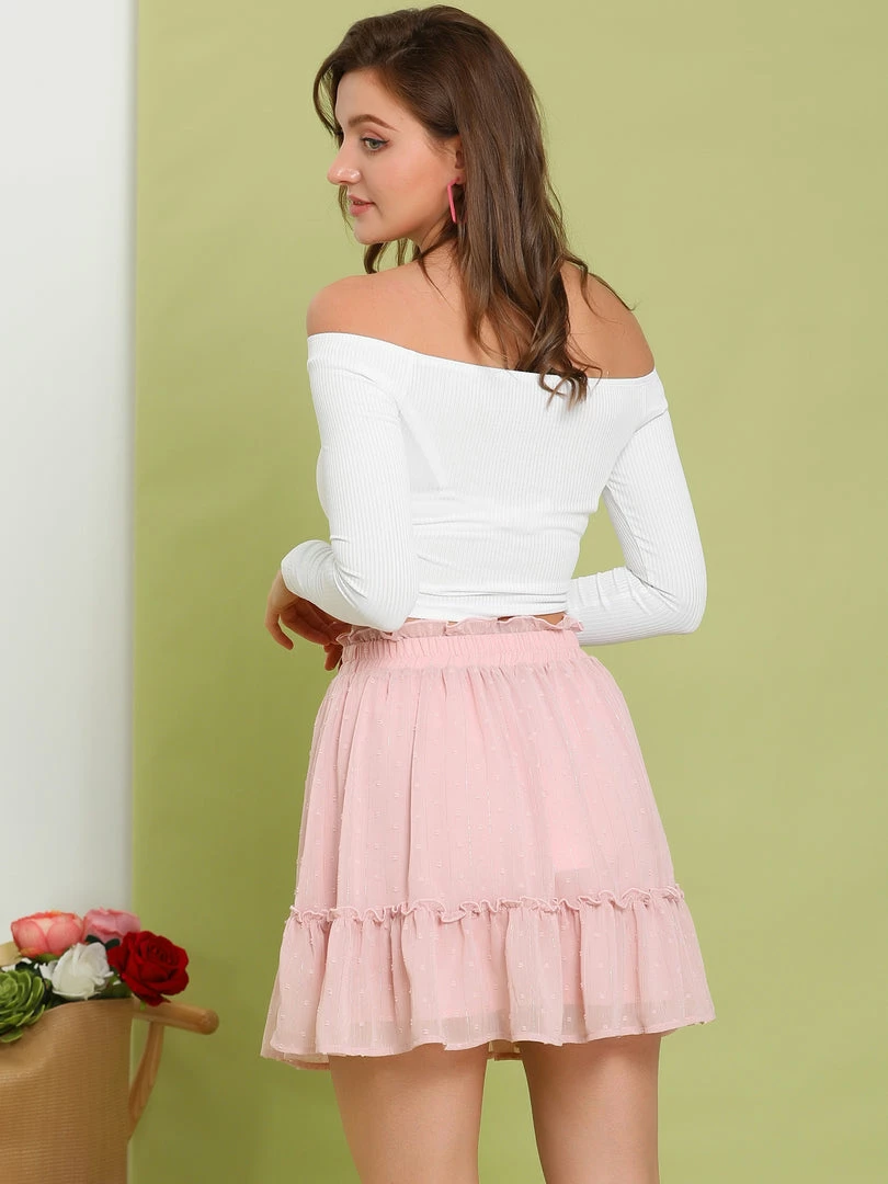 Allegra K Women's Swiss Dots Metallic Elastic Waist A-Line Layered Ruffle Mini Skirt 8 Allegra K Women's Swiss Dots Metallic Elastic Waist A-Line Layered Ruffle Mini Skirt