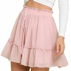 Allegra K Women's Swiss Dots Metallic Elastic Waist A-Line Layered Ruffle Mini Skirt