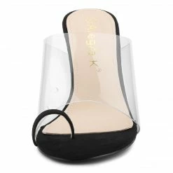 Allegra K Women's Ring Chunky Heel Clear Slides Sandals Shoes