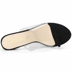 Allegra K Women's Ring Chunky Heel Clear Slides Sandals Shoes