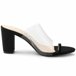 Allegra K Women's Ring Chunky Heel Clear Slides Sandals Shoes