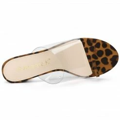 Allegra K Women's Ring Chunky Heel Clear Slides Sandals Shoes