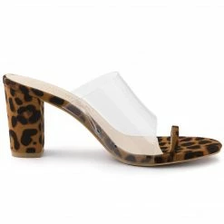 Allegra K Women's Ring Chunky Heel Clear Slides Sandals Shoes