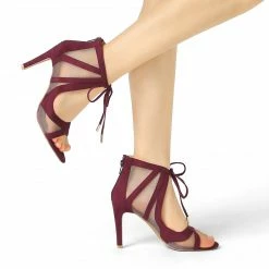 Allegra K Women's Mesh Open Toe Stiletto Strappy Heel Sandals Shoes