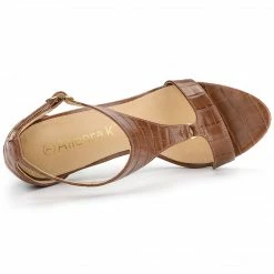 Allegra K Women's T Strap Croc Embossed Stiletto Heel Sandals