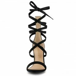 Allegra K Shoes Women's Open Toe Stiletto Heel Lace Up Heels Sandals